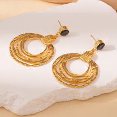 Vintage geometric circle fan shape stainless steel earrings dangle earrings