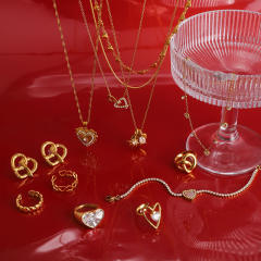 Valentines's day gift diamond heart stainless steel necklace bracelet rings set