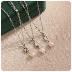 Real Pearl Stainless Steel Necklace Simple initial pendant necklace