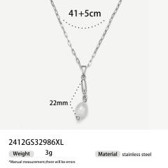 Real Pearl Stainless Steel Necklace Simple initial pendant necklace