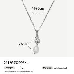 Real Pearl Stainless Steel Necklace Simple initial pendant necklace