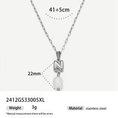 Real Pearl Stainless Steel Necklace Simple initial pendant necklace