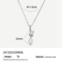 Real Pearl Stainless Steel Necklace Simple initial pendant necklace