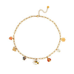 Sweet enamel butterfly charm stainless steel necklace bracelet set
