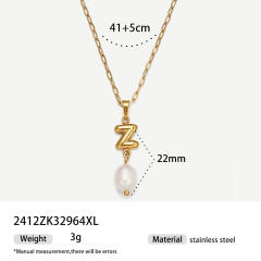 Real Pearl Stainless Steel Necklace Simple initial pendant necklace