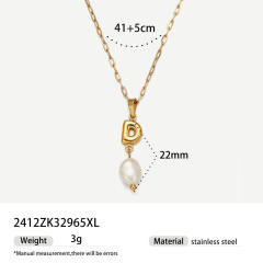 Real Pearl Stainless Steel Necklace Simple initial pendant necklace