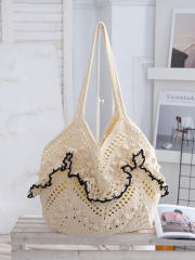 2026 Woven Shoulder Bag Handmade Woven Hollow Tote Bag Beach Vacation Women's Bag