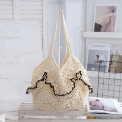 2026 Woven Shoulder Bag Handmade Woven Hollow Tote Bag Beach Vacation Women's Bag