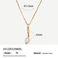 Real Pearl Stainless Steel Necklace Simple initial pendant necklace