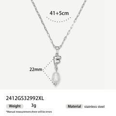 Real Pearl Stainless Steel Necklace Simple initial pendant necklace
