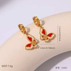Sweet enamel butterfly charm stainless steel necklace bracelet set