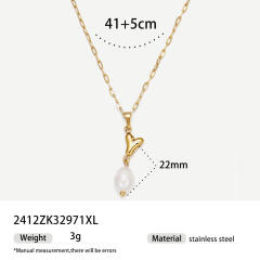 Real Pearl Stainless Steel Necklace Simple initial pendant necklace
