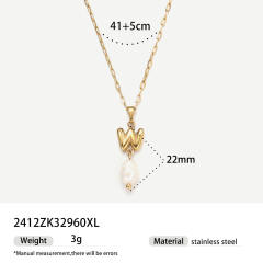 Real Pearl Stainless Steel Necklace Simple initial pendant necklace