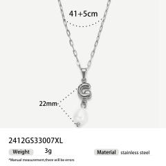 Real Pearl Stainless Steel Necklace Simple initial pendant necklace