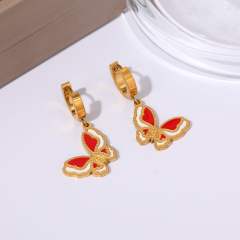 Sweet enamel butterfly charm stainless steel necklace bracelet set