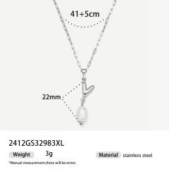 Real Pearl Stainless Steel Necklace Simple initial pendant necklace