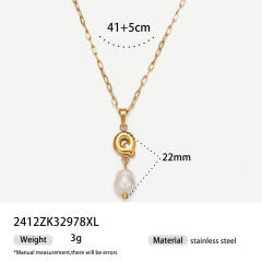 Real Pearl Stainless Steel Necklace Simple initial pendant necklace
