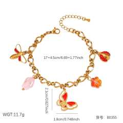 Sweet enamel butterfly charm stainless steel necklace bracelet set