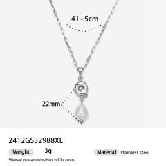 Real Pearl Stainless Steel Necklace Simple initial pendant necklace