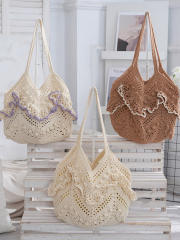 2026 Woven Shoulder Bag Handmade Woven Hollow Tote Bag Beach Vacation Women's Bag