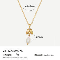 Real Pearl Stainless Steel Necklace Simple initial pendant necklace