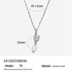 Real Pearl Stainless Steel Necklace Simple initial pendant necklace