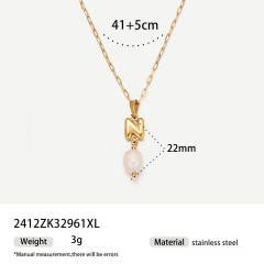 Real Pearl Stainless Steel Necklace Simple initial pendant necklace