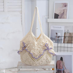 2026 Woven Shoulder Bag Handmade Woven Hollow Tote Bag Beach Vacation Women's Bag