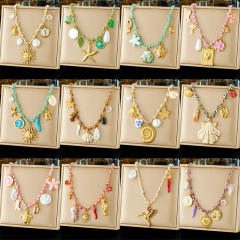 Ocean Element Series Stainless Steel Necklace Starfish Turtle Conch Shell Marine Life charm necklace