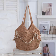 2026 Woven Shoulder Bag Handmade Woven Hollow Tote Bag Beach Vacation Women's Bag