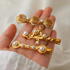 Stainless Steel Pearl Hair Clip shell brunch stainless steel duckbill hair clips