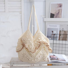 2026 Woven Shoulder Bag Handmade Woven Hollow Tote Bag Beach Vacation Women's Bag