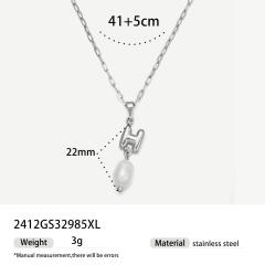 Real Pearl Stainless Steel Necklace Simple initial pendant necklace