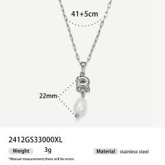Real Pearl Stainless Steel Necklace Simple initial pendant necklace