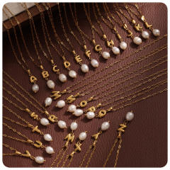 Real Pearl Stainless Steel Necklace Simple initial pendant necklace