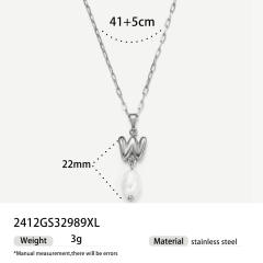 Real Pearl Stainless Steel Necklace Simple initial pendant necklace
