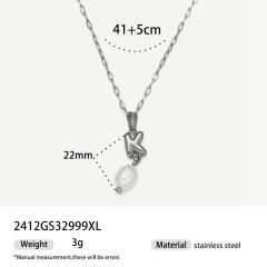 Real Pearl Stainless Steel Necklace Simple initial pendant necklace