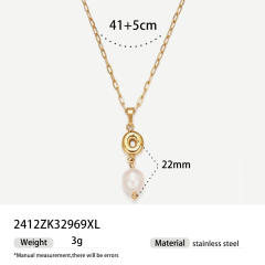 Real Pearl Stainless Steel Necklace Simple initial pendant necklace