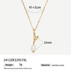 Real Pearl Stainless Steel Necklace Simple initial pendant necklace