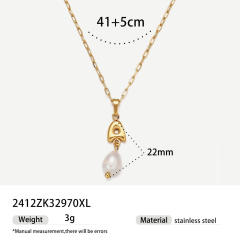 Real Pearl Stainless Steel Necklace Simple initial pendant necklace