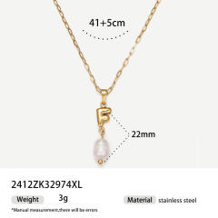 Real Pearl Stainless Steel Necklace Simple initial pendant necklace