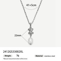 Real Pearl Stainless Steel Necklace Simple initial pendant necklace