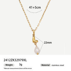 Real Pearl Stainless Steel Necklace Simple initial pendant necklace