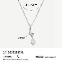 Real Pearl Stainless Steel Necklace Simple initial pendant necklace
