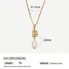 Real Pearl Stainless Steel Necklace Simple initial pendant necklace