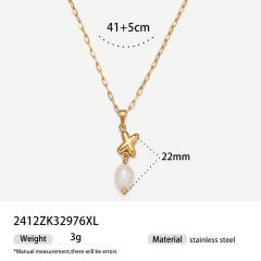 Real Pearl Stainless Steel Necklace Simple initial pendant necklace