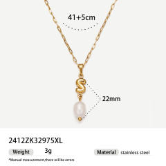 Real Pearl Stainless Steel Necklace Simple initial pendant necklace