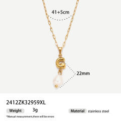 Real Pearl Stainless Steel Necklace Simple initial pendant necklace