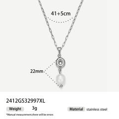 Real Pearl Stainless Steel Necklace Simple initial pendant necklace