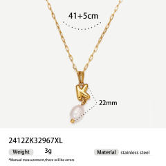Real Pearl Stainless Steel Necklace Simple initial pendant necklace